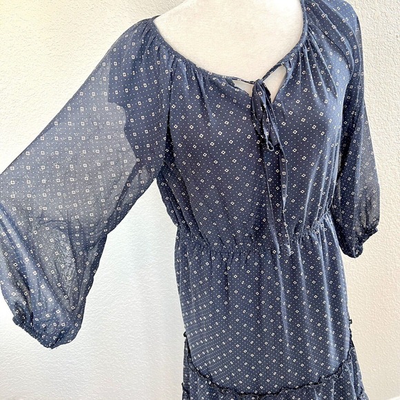 Mikarose Women's Small Navy Blue Polka Dot Floral Sun Dress Puffy Sleeves - Picture 5 of 13